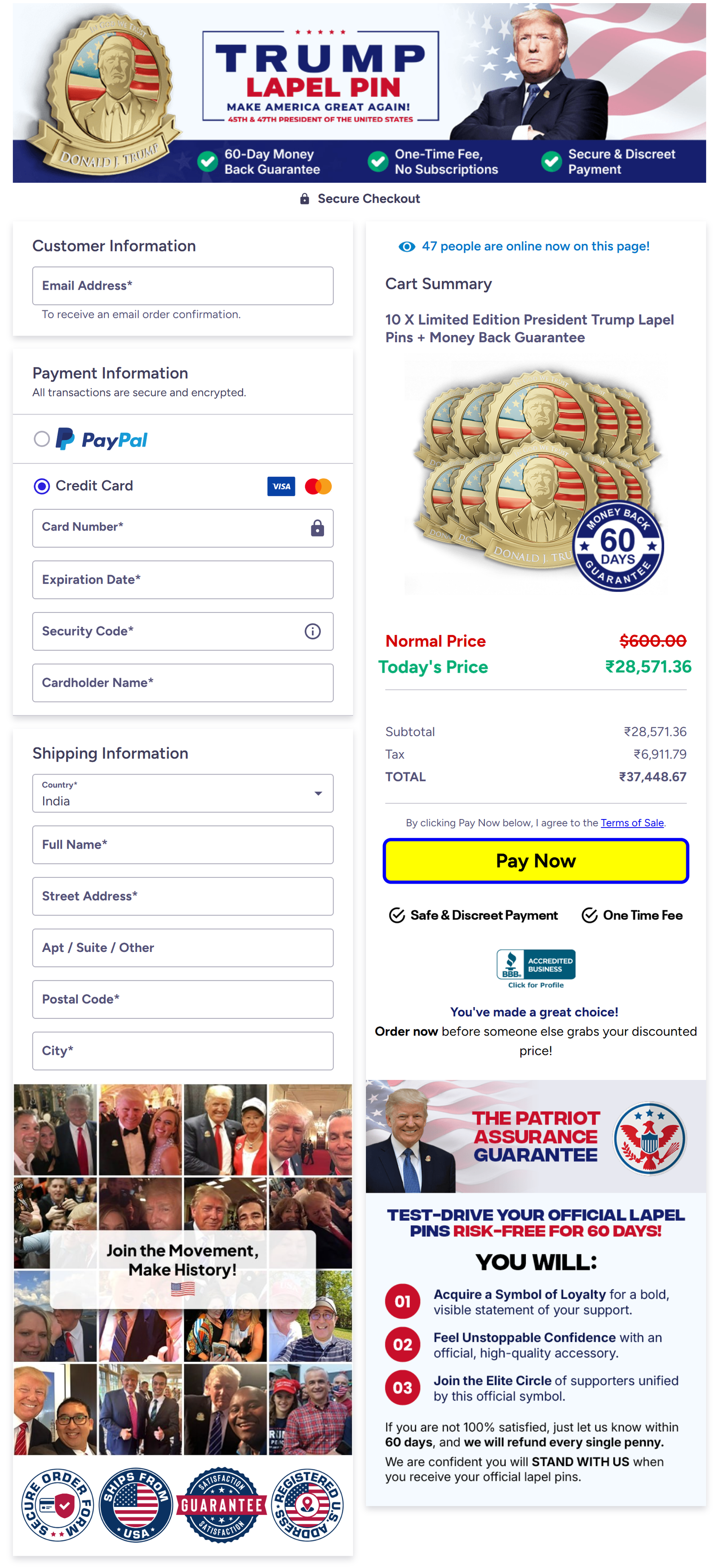 Trump Gold Lapel Pin Checkout Page